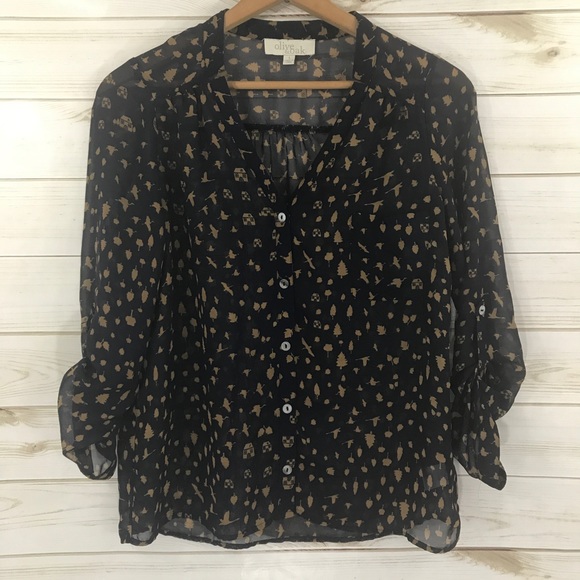 Olive & Oak Tops - Olive & Oak Sheer Navy Gold Layering Blouse, Large